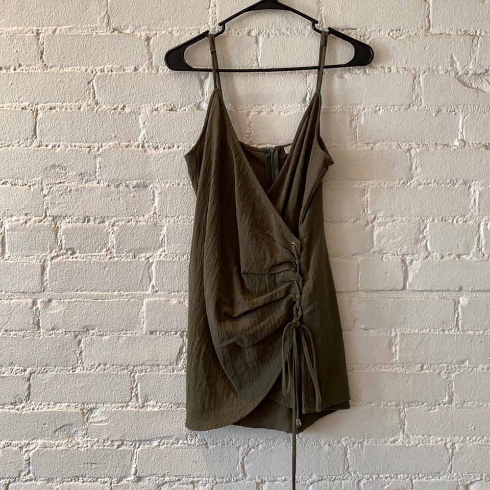 Lace up linen romper